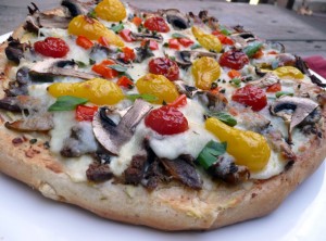 Blue cheese, beef, & mushroom pizza