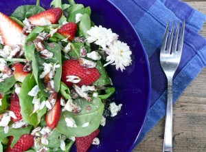 Strawberry Chrysanthemum Salad with Blue Cheese & Cinnamon Pecans