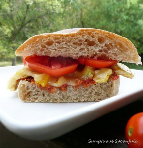 Sweet Pepper Pesto Rosso Breakfast Sandwich on Ciabatta with Gouda