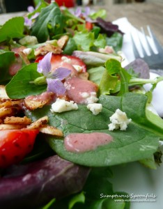 Strawberry Almond Wild Violet Salad ~ Sumptuous Spoonfuls #salad #recipe