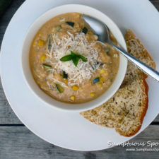 Smoky Asiago Zucchini Corn Soup | Sumptuous Spoonfuls