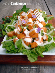 Minted Cantaloupe Chicken Salad with Minted Yogurt Dressing ~ Sumptuous Spoonfuls #summer #melon #salad #recipe