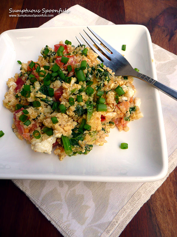 Tomato Basil Quinoa Scrambled Eggs with Kale