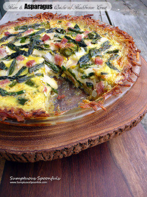 Ham & Asparagus Quiche w Hashbrown Crust | Sumptuous Spoonfuls