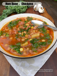 Ham Bone & Chickpea Soup ~Sumptuous Spoonfuls #homemade #ham #bean #soup #recipe