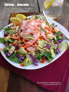 Shrimp & Avocado Salad with Japanese Yum Yum Sauce ~ Sumptuous Spoonfuls #easy #dinner #salad #recipe