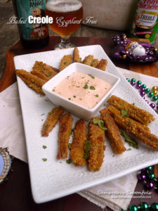 Baked Creole Eggplant Fries with Creole Remoulade Dipping Sauce ~ a delicious healthy snack that will satisfy your crunch craving!