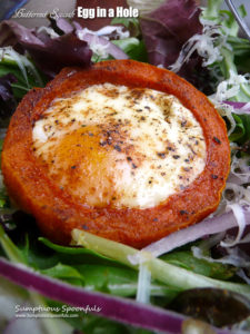 Butternut Squash Egg in a Hole ~ Recreate a childhood favorite grown up style, using squash in place of the bread and seasoning with Mediterranean spices, then roasted to perfection