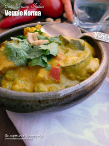 Easy Creamy Indian Veggie Korma ~ Cashews and coconut milk take place of the cream in this flavorful Indian vegetable Korma. Easy to make on the stovetop.